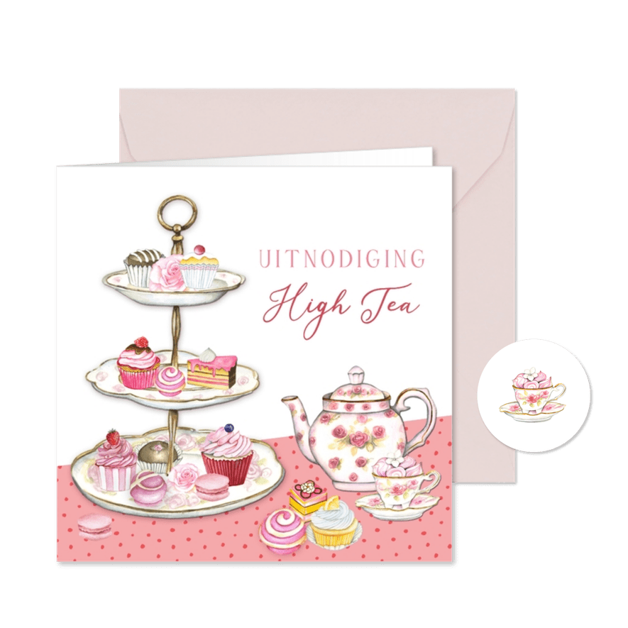 Uitnodigingskaart High Tea taartenstandaard - Kaartimpressie