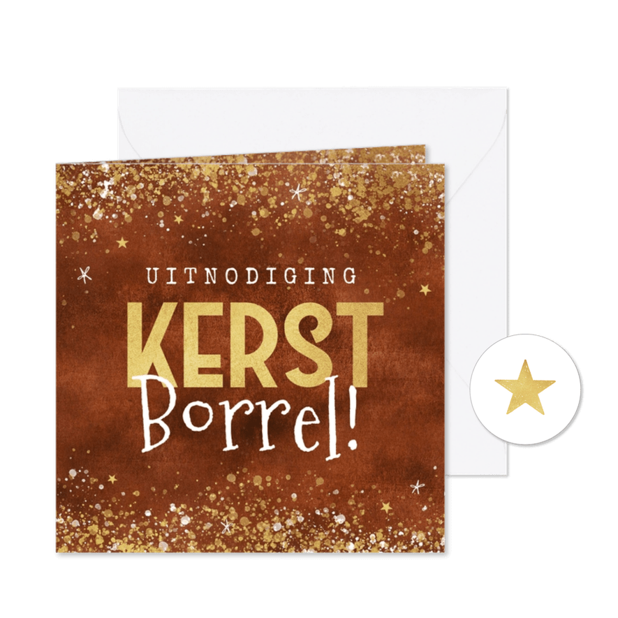 Uitnodigingskaart kerstborrrel goud rood zakelijk champagne - Kaartimpressie