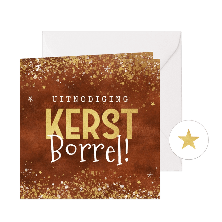 Uitnodigingskaart kerstborrrel goud rood zakelijk champagne  - Kaartimpressie