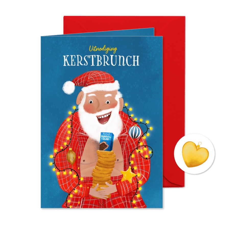 Uitnodigingskaart kerstbrunch met grappige kerstman - Kaartimpressie