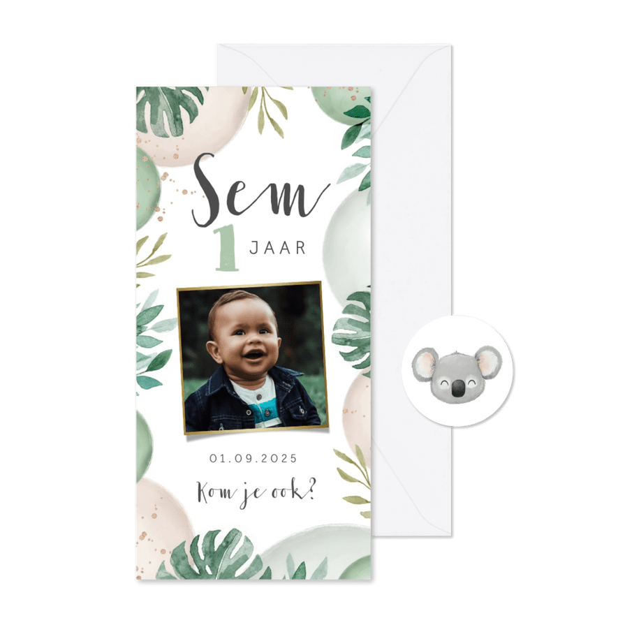 Uitnodigingskaart kinderfeestje ballonnen jungle foto - Kaartimpressie