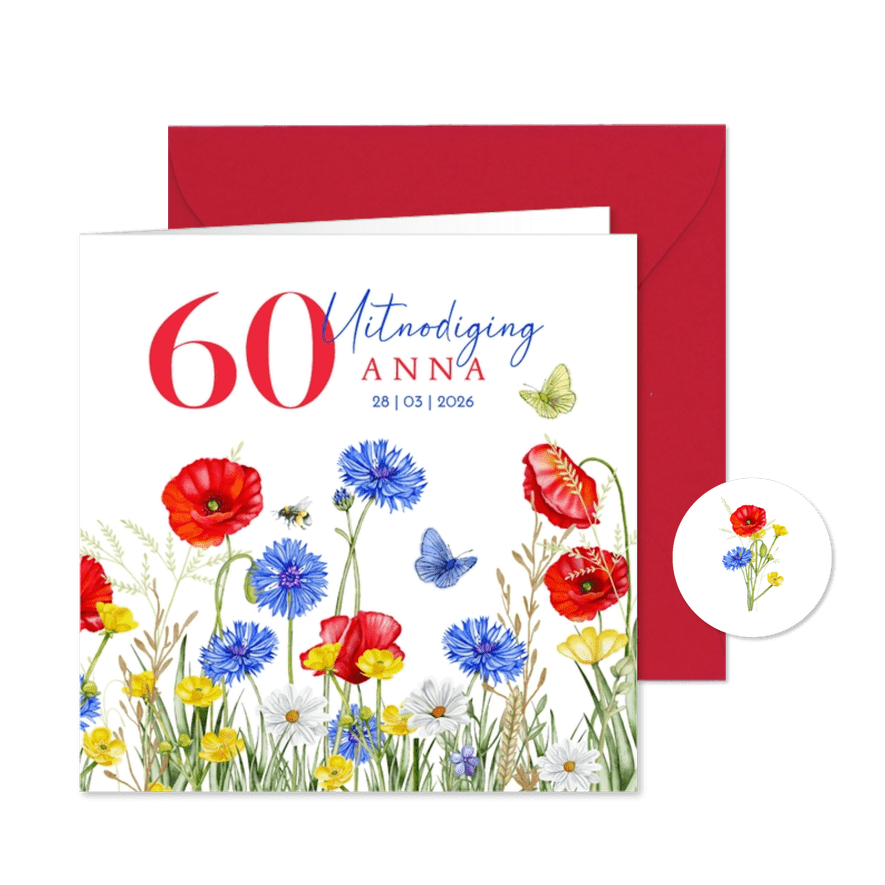 Uitnodigingskaart klaprozen in het veld - Kaartimpressie