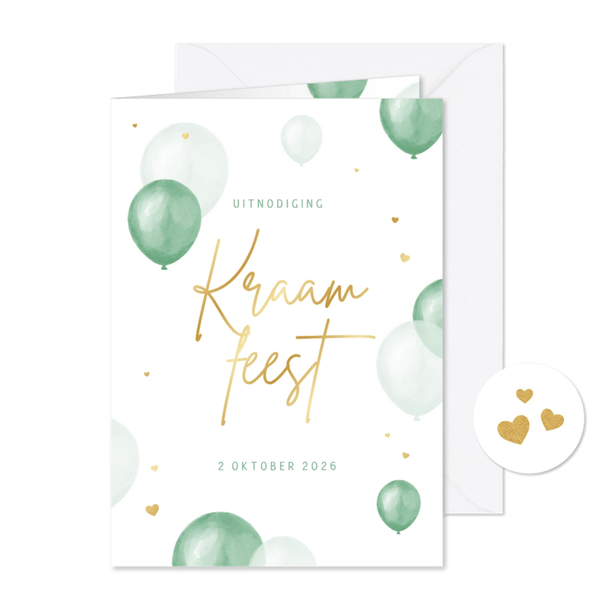 Uitnodigingskaart kraamfeest babyborrel unisex ballonnen - Kaartimpressie