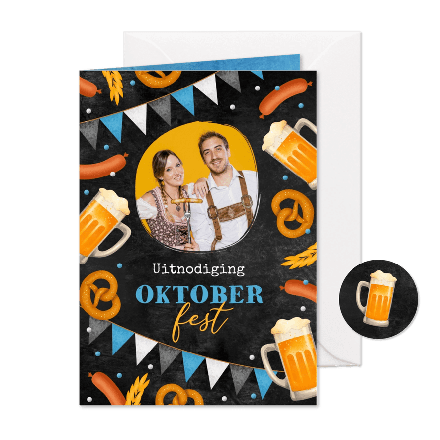 Uitnodigingskaart Oktoberfest foto illustraties bier krijt - Kaartimpressie