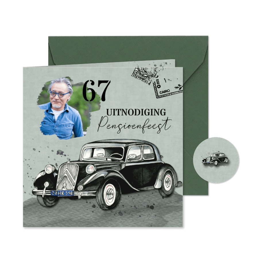 Uitnodigingskaart pensioen oldtimer - Kaartimpressie