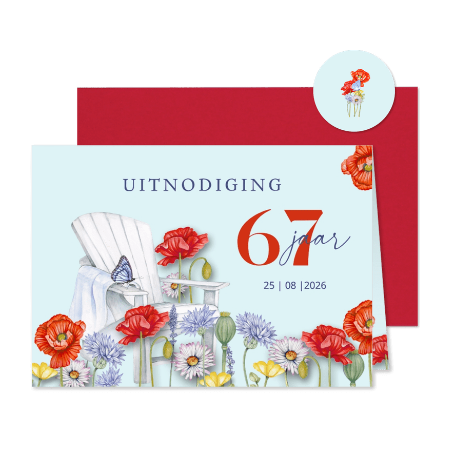 Uitnodigingskaart pensioen veldbloemen - Kaartimpressie