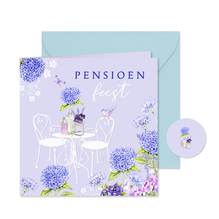 Uitnodigingskaart pensioenfeest tuinsetje - Kaartimpressie