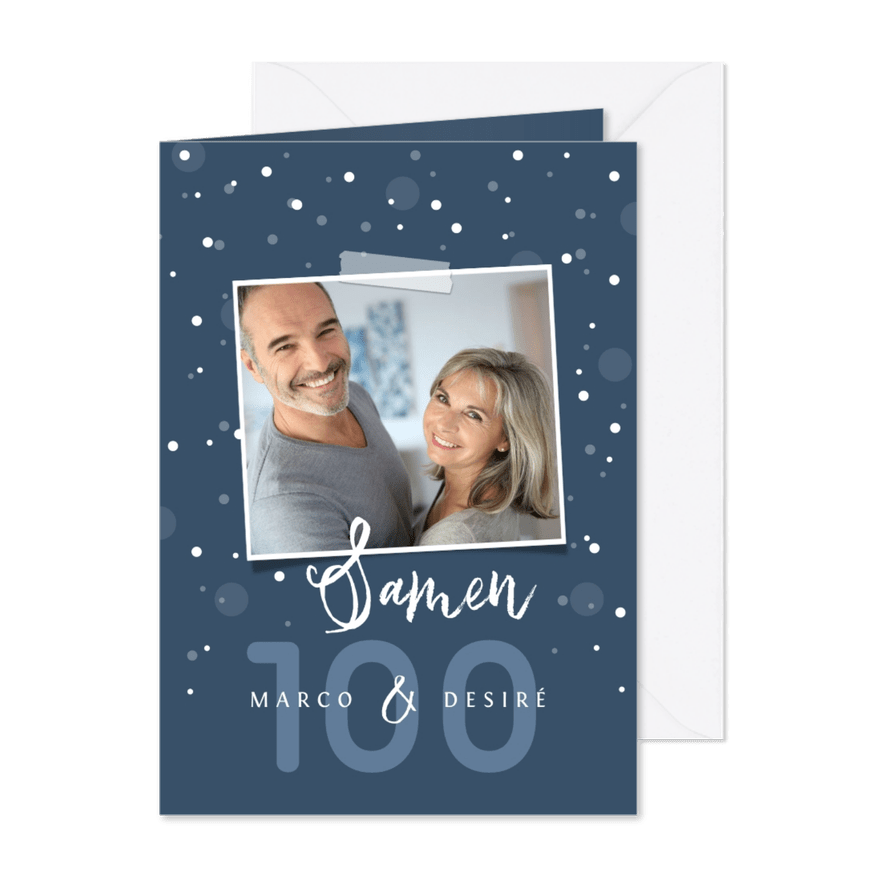 Uitnodigingskaart samen 100 feestje verjaardag foto - Kaartimpressie