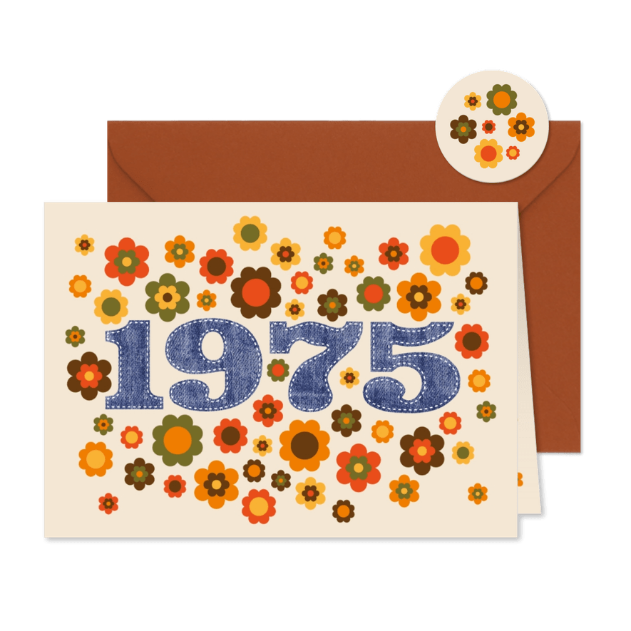 Uitnodigingskaart seventies flowerpower 1975 - Kaartimpressie