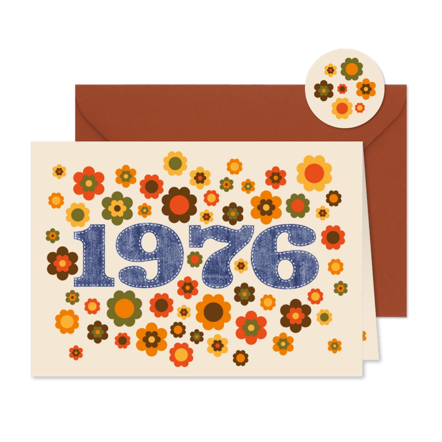 Uitnodigingskaart seventies flowerpower 1976 - Kaartimpressie