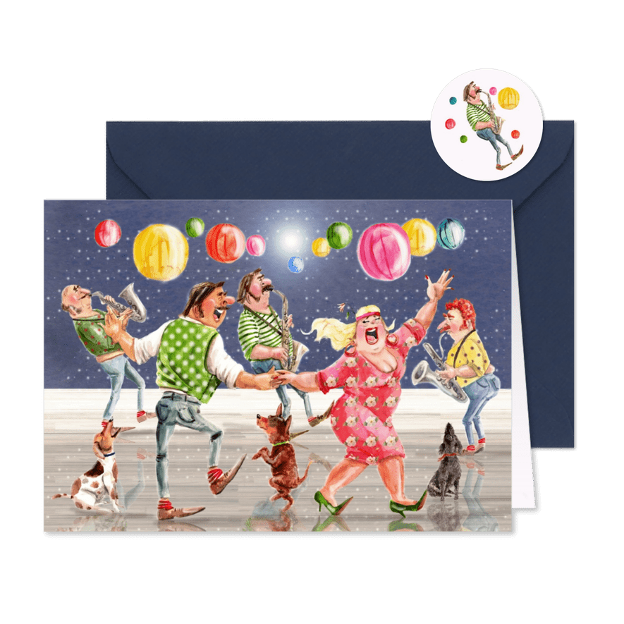 Uitnodigingskaart swingend verjaardagsfeest - Kaartimpressie