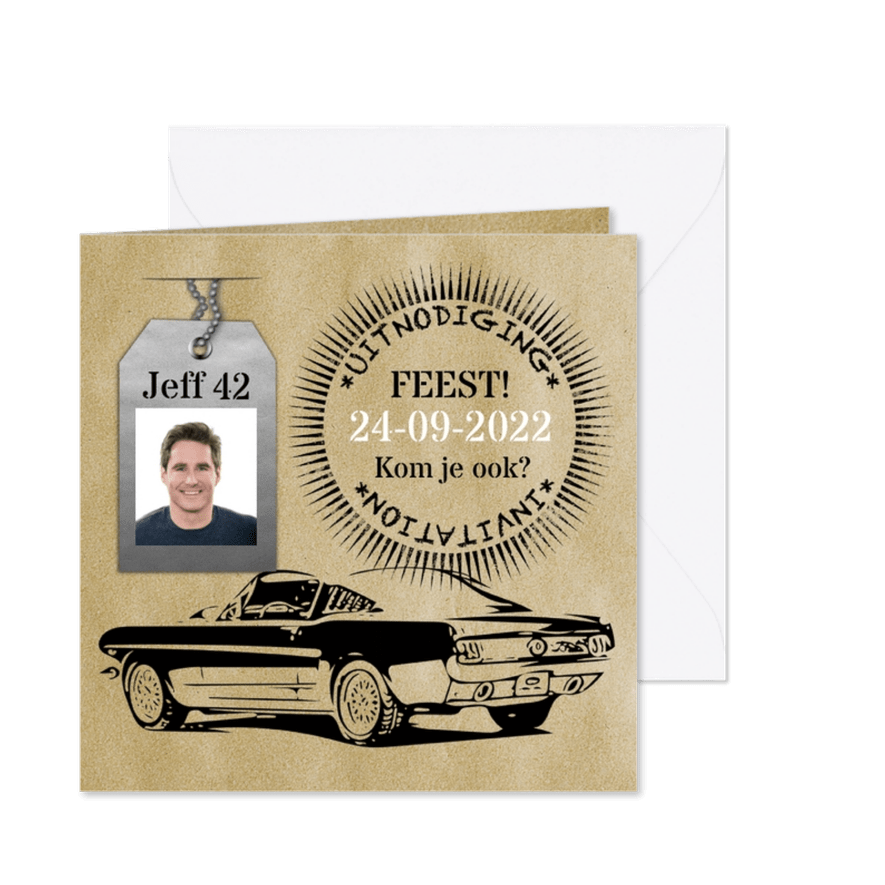 Uitnodigingskaart vintage stoer - Kaartimpressie