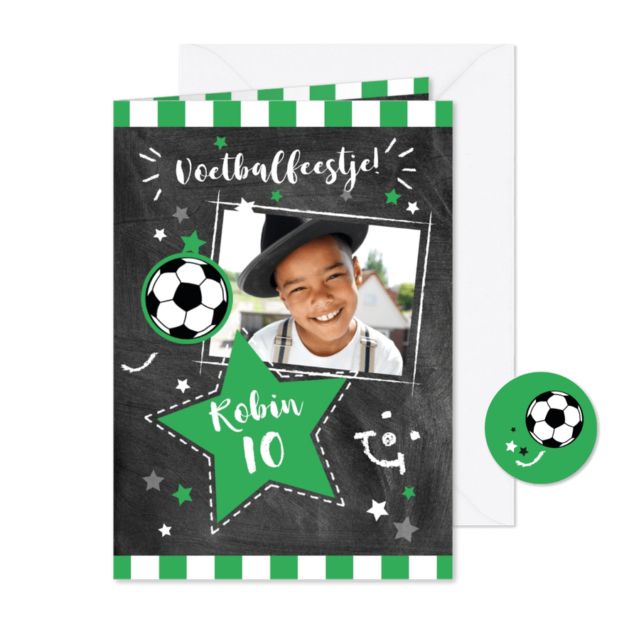 Uitnodigingskaart voetbalfeestje met foto - Kaartimpressie