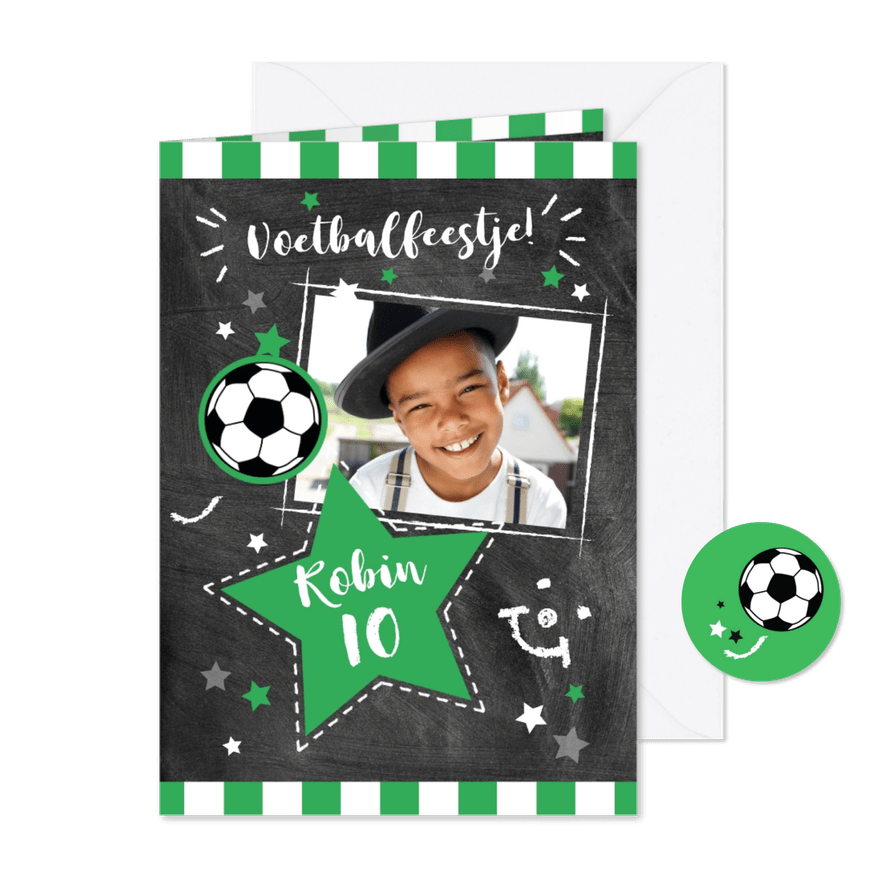 Uitnodigingskaart voetbalfeestje met foto - Kaartimpressie