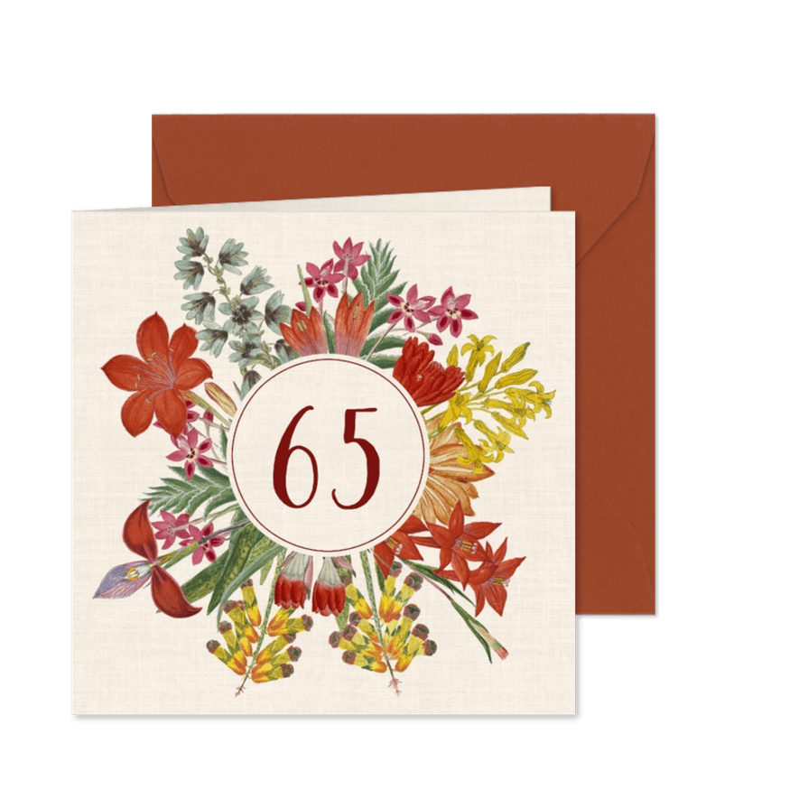 Uitnodigingskaart voor een verjaardag met bloemenkrans - Kaartimpressie