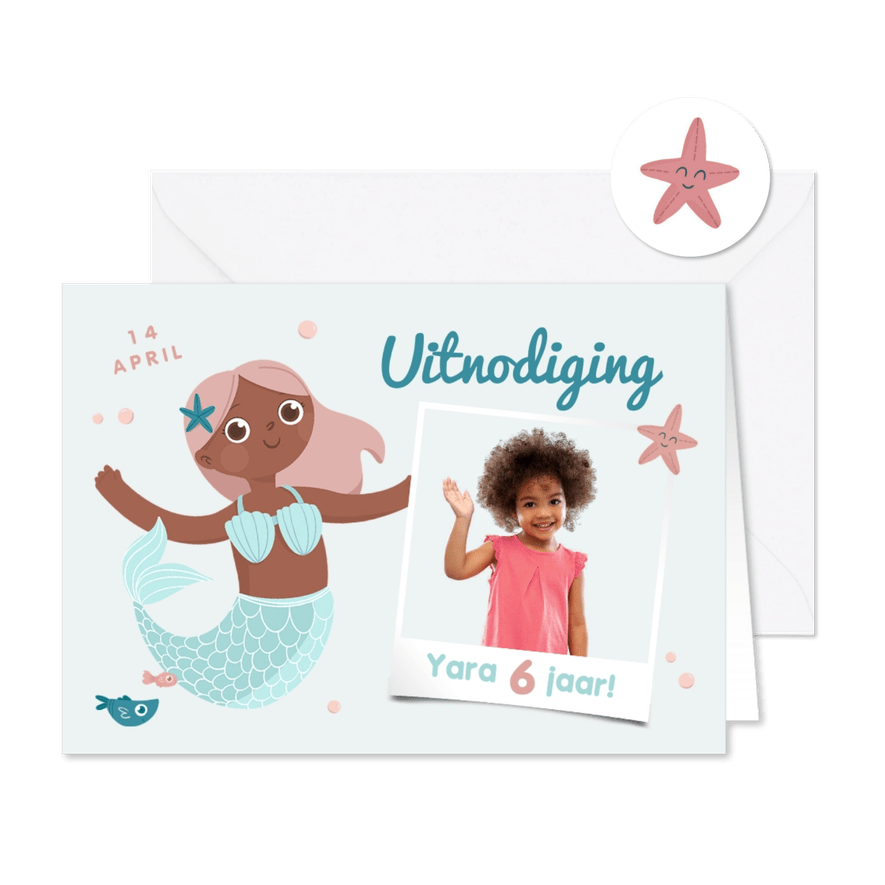 Uitnodigingskaart zeemeermin kinderfeestje  - Kaartimpressie