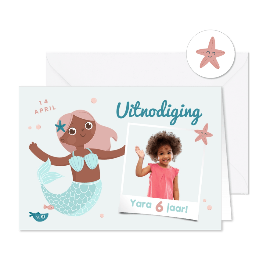 Uitnodigingskaart zeemeermin kinderfeestje - Kaartimpressie