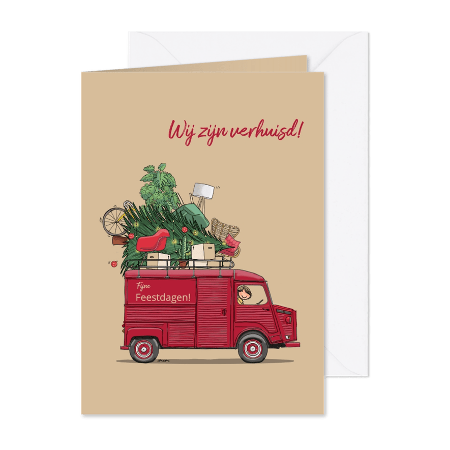 Verhuis kerstkaart HY rood - Kaartimpressie