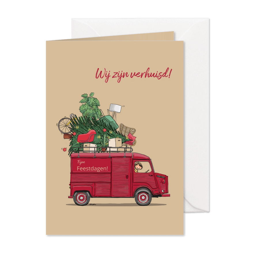 Verhuis kerstkaart HY rood  - Kaartimpressie