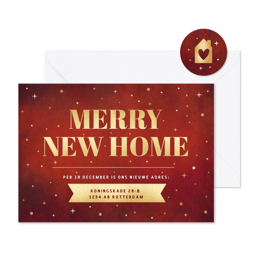 Verhuisbericht en kerstkaart inéén - Merry new home - Kaartimpressie