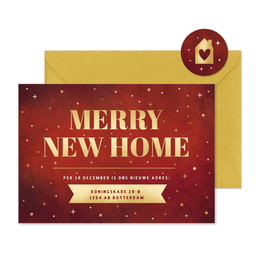 Verhuisbericht en kerstkaart inéén - Merry new home - Kaartimpressie