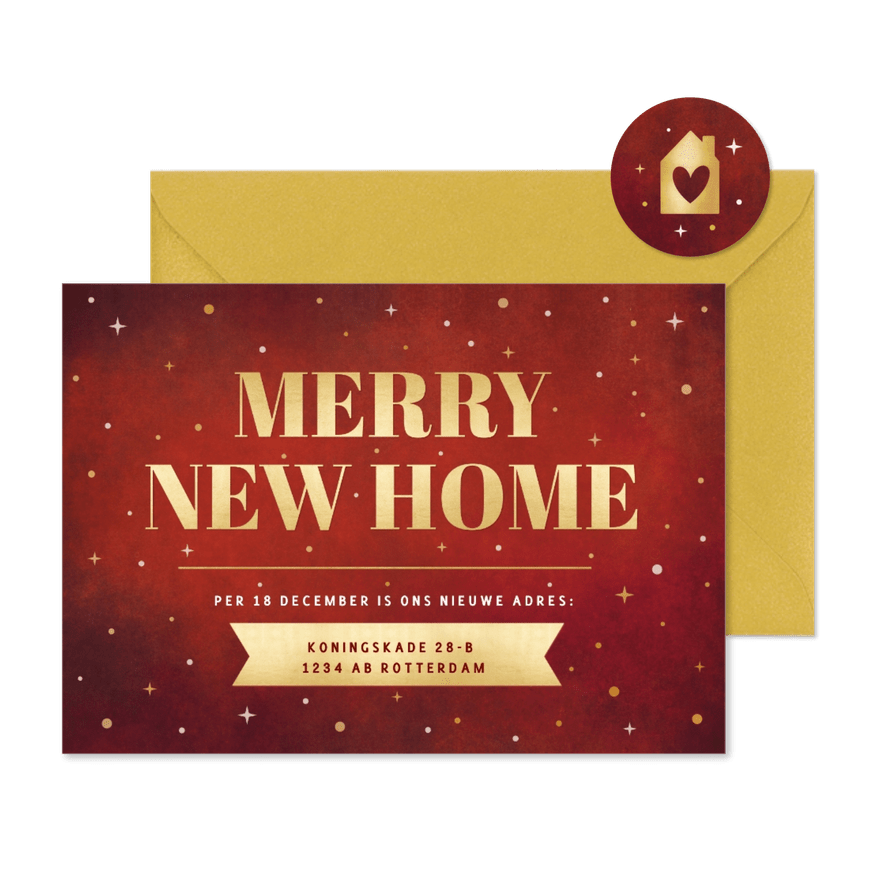Verhuisbericht en kerstkaart inéén - Merry new home - Kaartimpressie