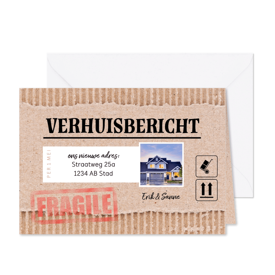 Verhuisbericht - kartonlook met foto - Kaartimpressie