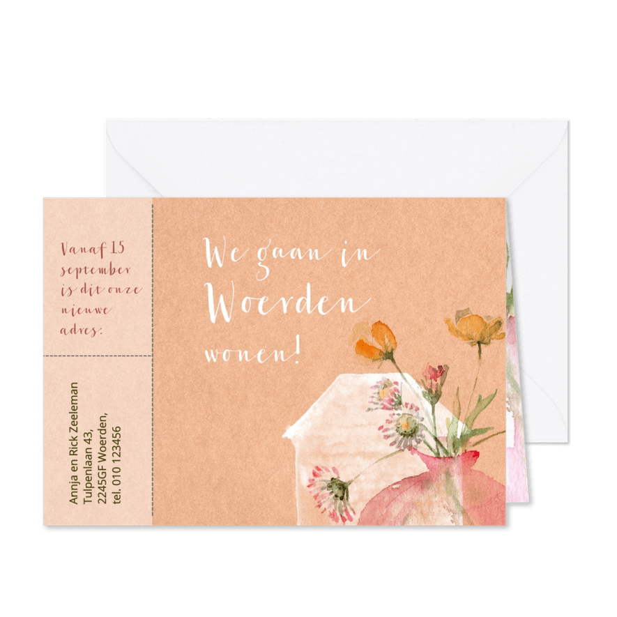Verhuisbericht met madeliefjes - Kaartimpressie