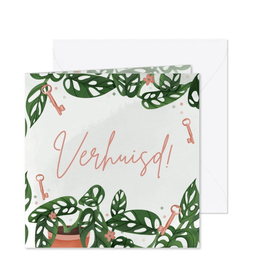Verhuisbericht met plantjes en sleutels - Kaartimpressie