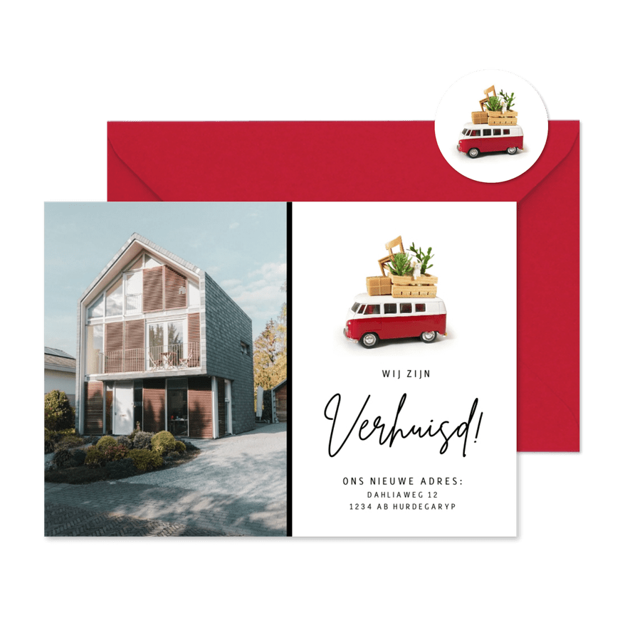 Verhuisbericht met Volkswagen busje en eigen foto - Kaartimpressie
