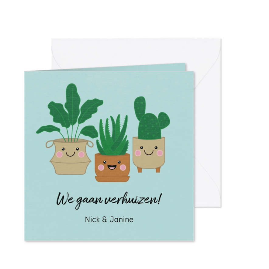 Verhuisbericht met vrolijke planten - Kaartimpressie