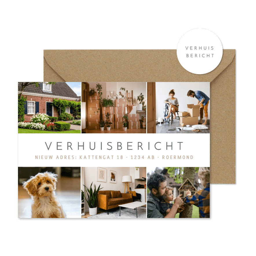 Verhuisbericht moderne fotocollage met 6 foto's - Kaartimpressie