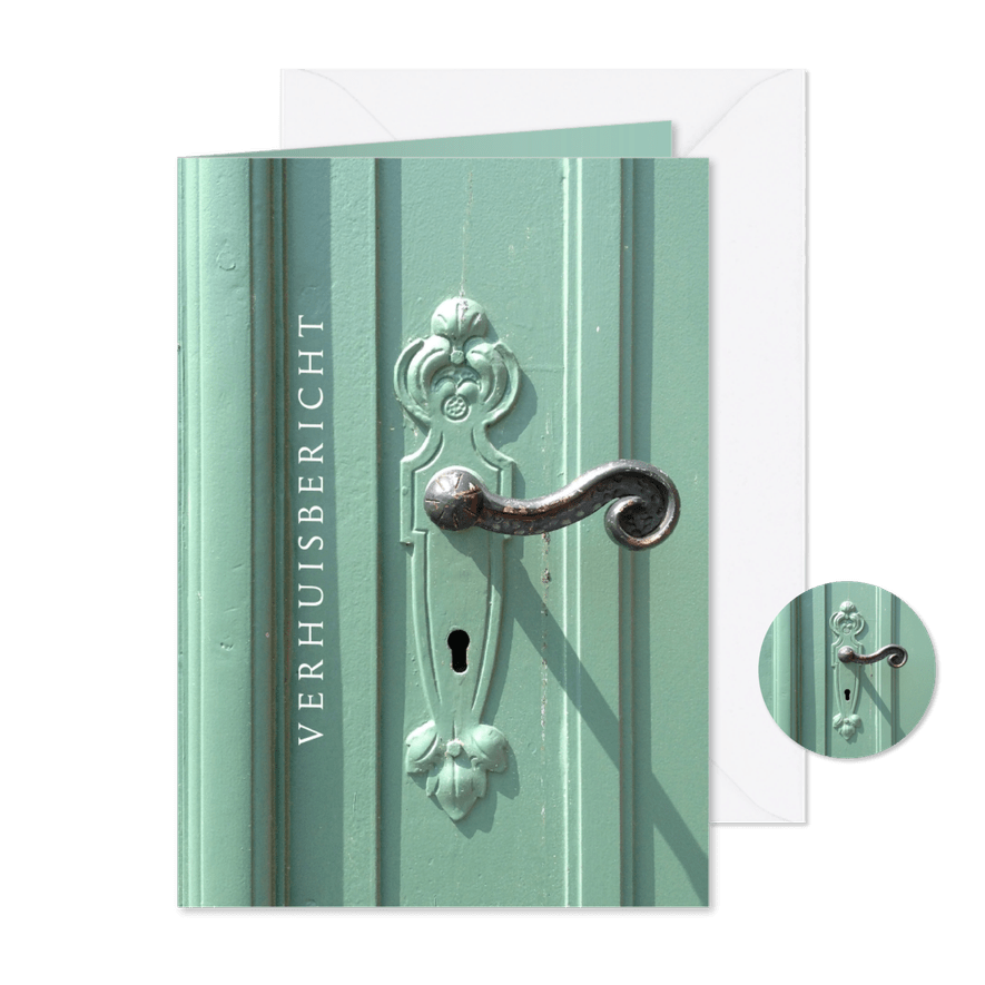 Verhuisbericht retro voordeur pastelgroen - Kaartimpressie