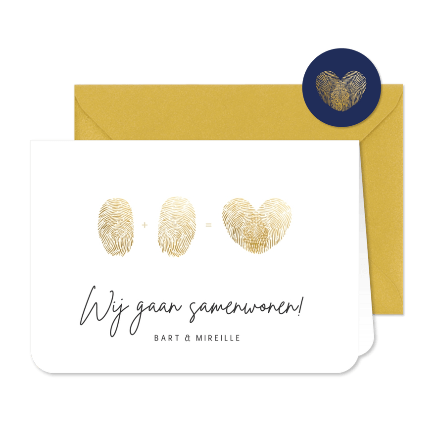 Verhuisbericht samenwonen 2 vingerafdrukken in hartjesvorm - Kaartimpressie