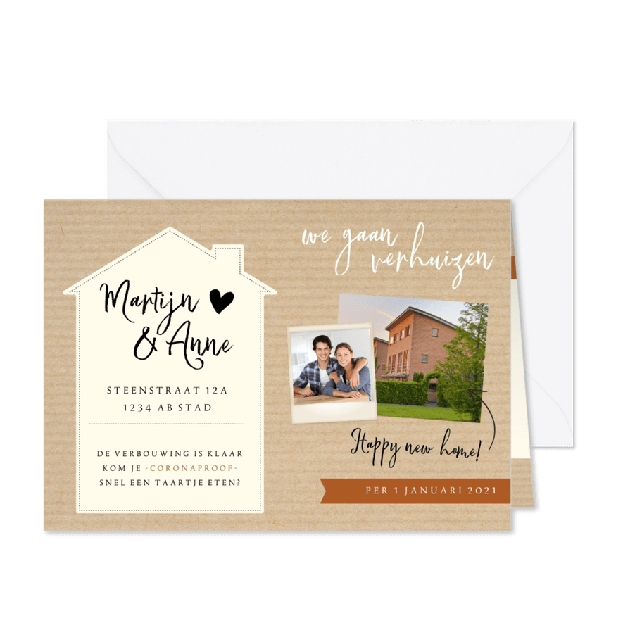 Verhuisbericht - wij gaan verhuizen bruin huisje - Kaartimpressie