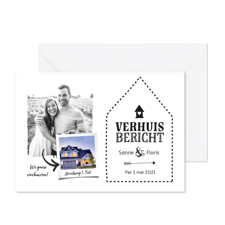 Verhuisbericht - zwart wit met huisje - Kaartimpressie