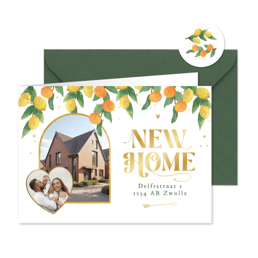 Verhuiskaart adreswijziging new home citrusvruchten hartjes  - Kaartimpressie