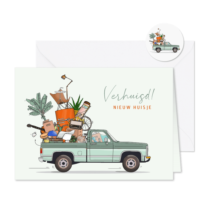 Verhuiskaart auto pickup met spullen - Kaartimpressie