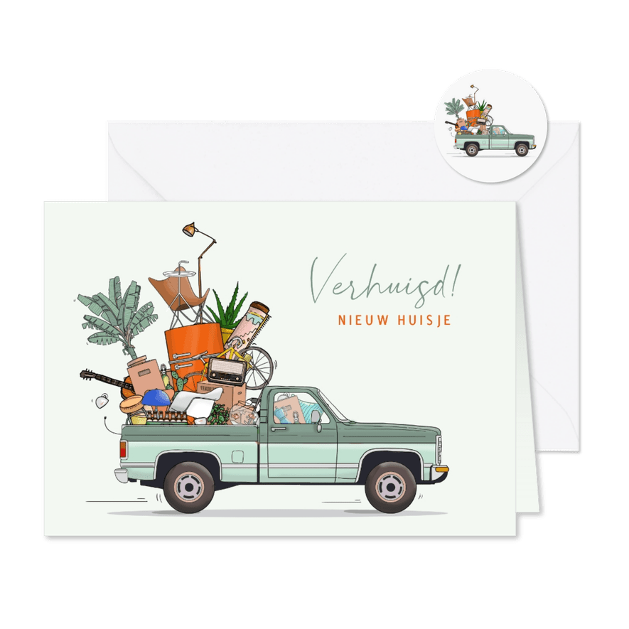 Verhuiskaart auto pickup met spullen - Kaartimpressie