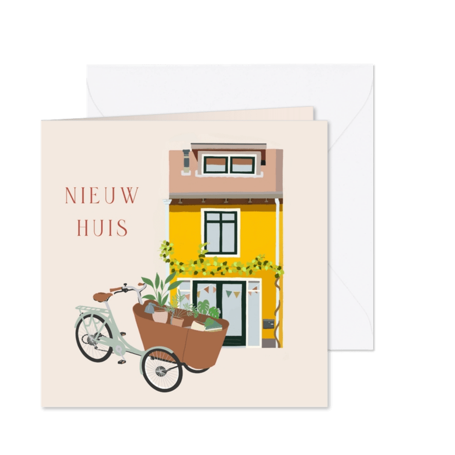 Verhuiskaart bakfiets met planten - Kaartimpressie