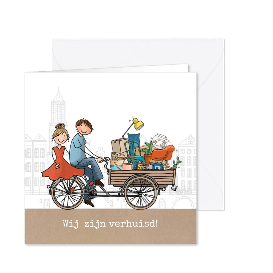 Verhuiskaart bakfiets stelletje - Kaartimpressie
