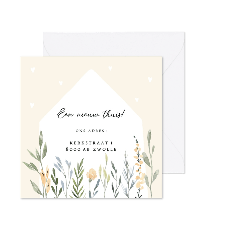 Verhuiskaart beige huis takjes - Kaartimpressie