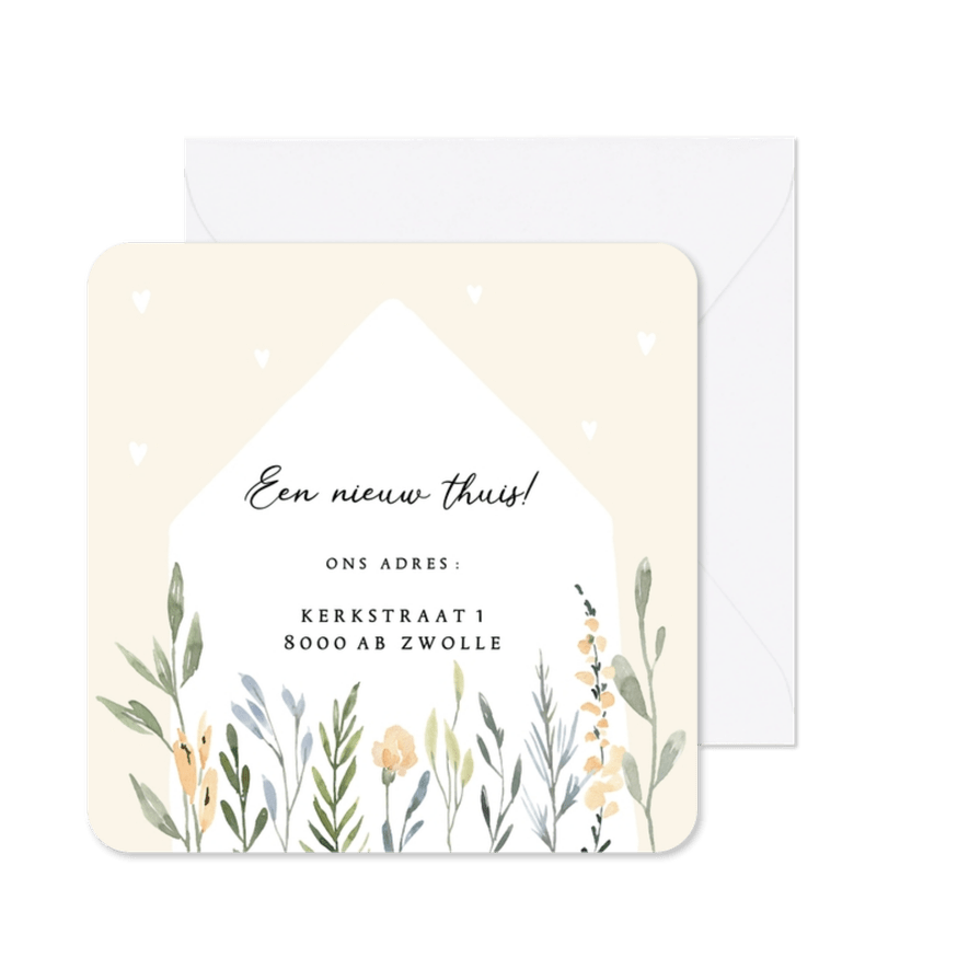 Verhuiskaart beige huis takjes - Kaartimpressie