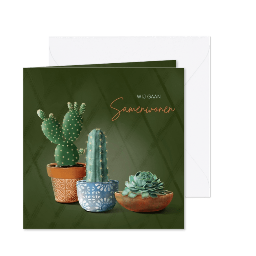 Verhuiskaart cactussen en succulent samenwonen - Kaartimpressie