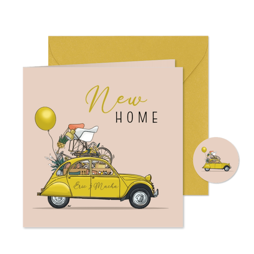 Verhuiskaart Citroen CV geel - Kaartimpressie