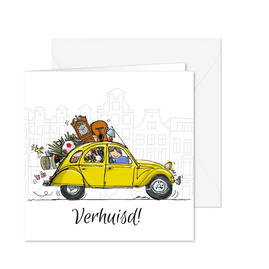 Verhuiskaart Citroen CV geel - Kaartimpressie