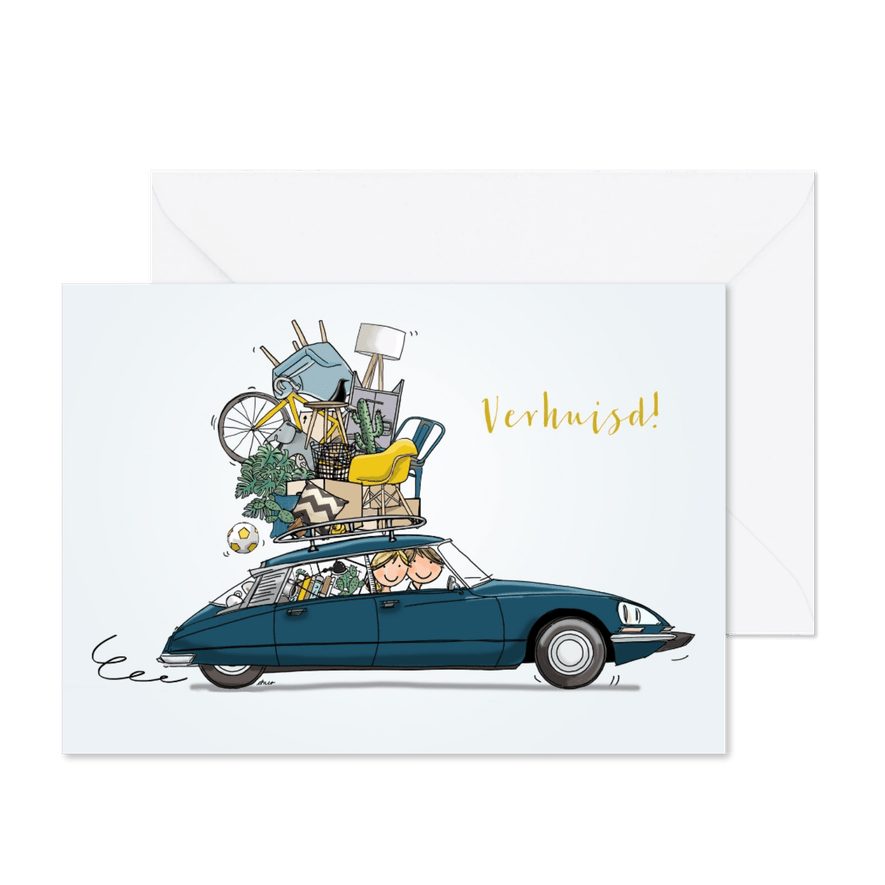 Verhuiskaart Citroen DS blauwgroen - Kaartimpressie