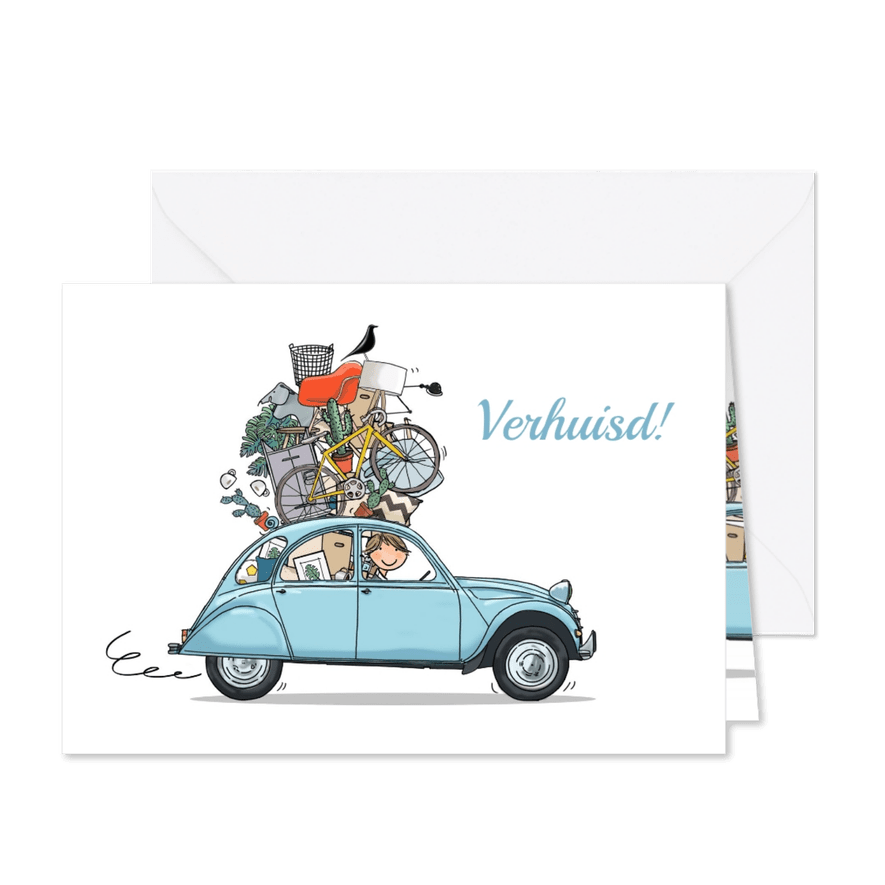 Verhuiskaart Citroen Eend blauw - Kaartimpressie