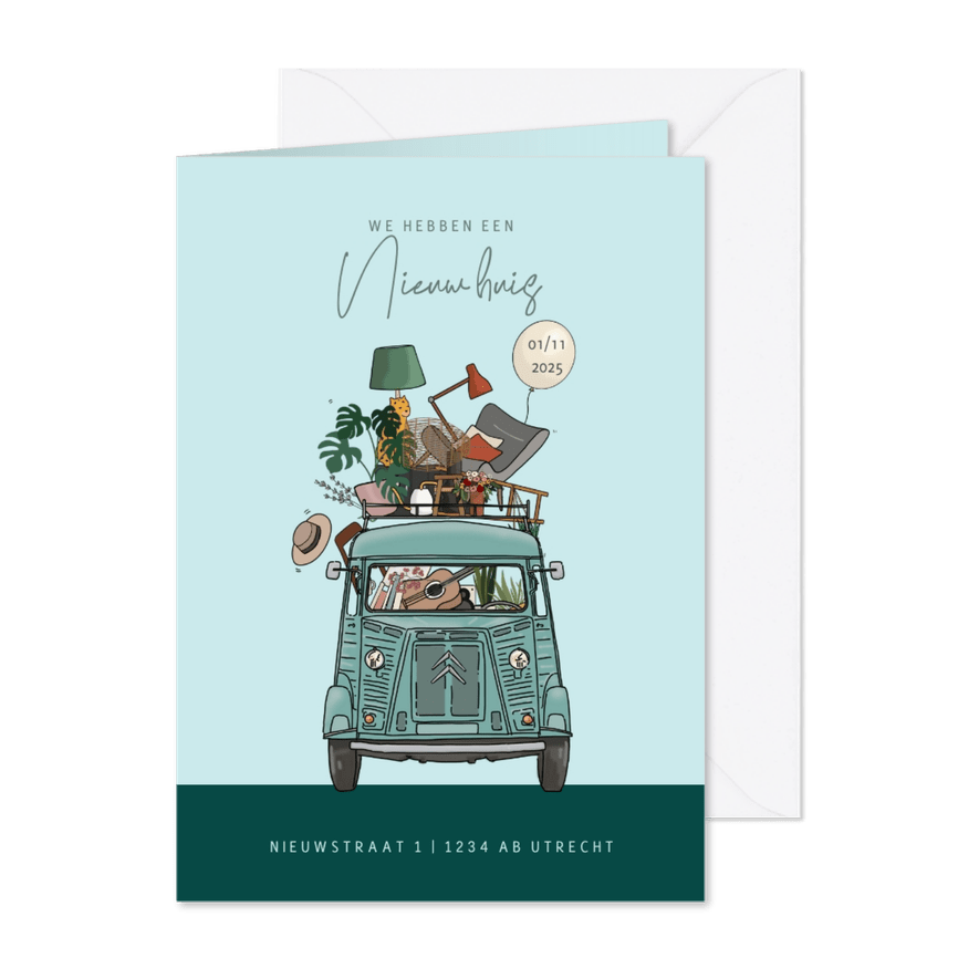 Verhuiskaart Citroen HY bus met verhuisspullen - Kaartimpressie