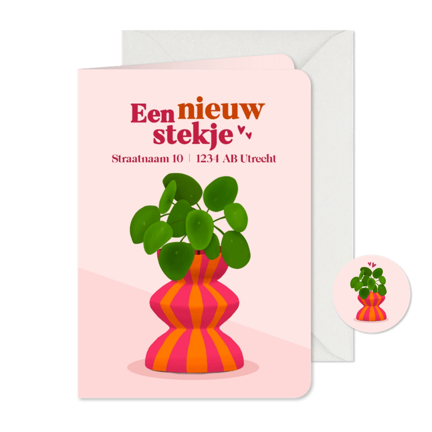 Verhuiskaart een nieuw stekje met een plant in moderne pot - Kaartimpressie